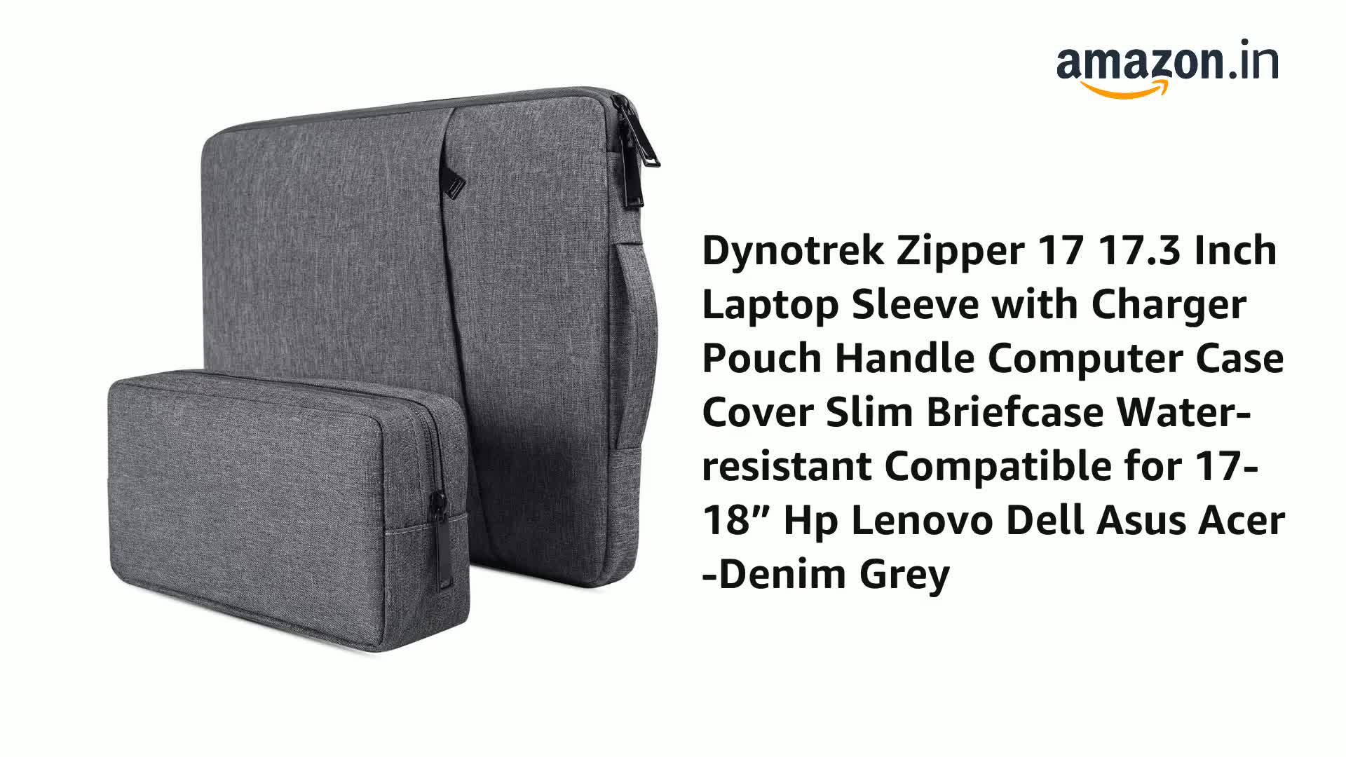 Dynotrek Zipper 17.3 Inch Laptop Sleeve with Charger Pouch Case